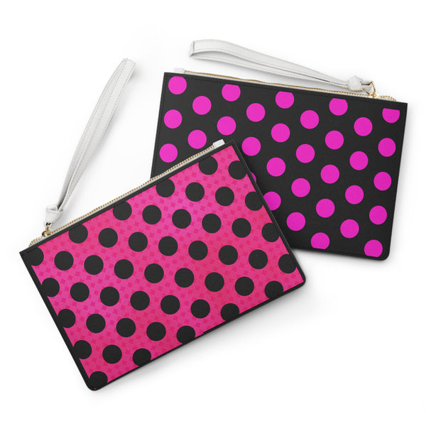 Pink and black Polka dot Clutch Bag